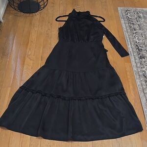 NICOLE MILLER BRAND WOMEN'S BLACK SLEEVELESS LINED RUFFLES DRESS SIZE 4